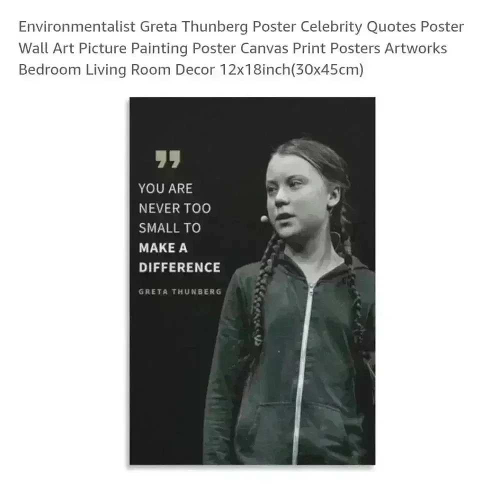 Greta Thunberg Quote Canvas Wall‎ Art Poster 12x18inch Black